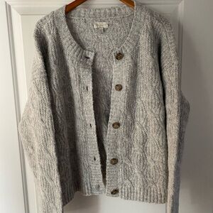 Lucky Brand Light Gray Cable Knit Button-Front Cardigan